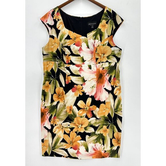 Connected Dress Womens Sheath Floral Cap Sleeve Back Zip Multicolor Plus 20W - Picture 1 of 7